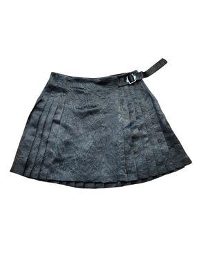 Opening Ceremony Black Crinkle Pleated Wrap Mini Skirt with Buckle Detail-Size 4